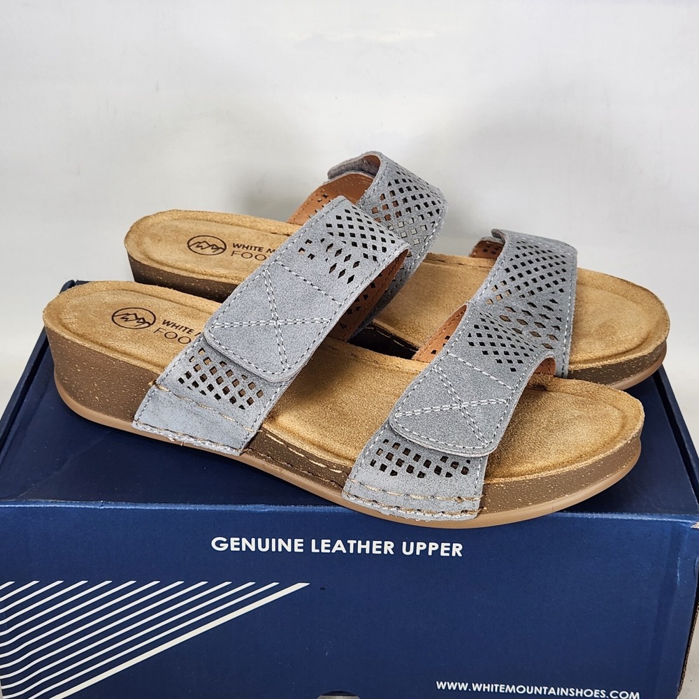 White Mountain Sandals Women Size 9.5 Blue Raspberry Ferula Leather Wedge Slide - Picture 2 of 8